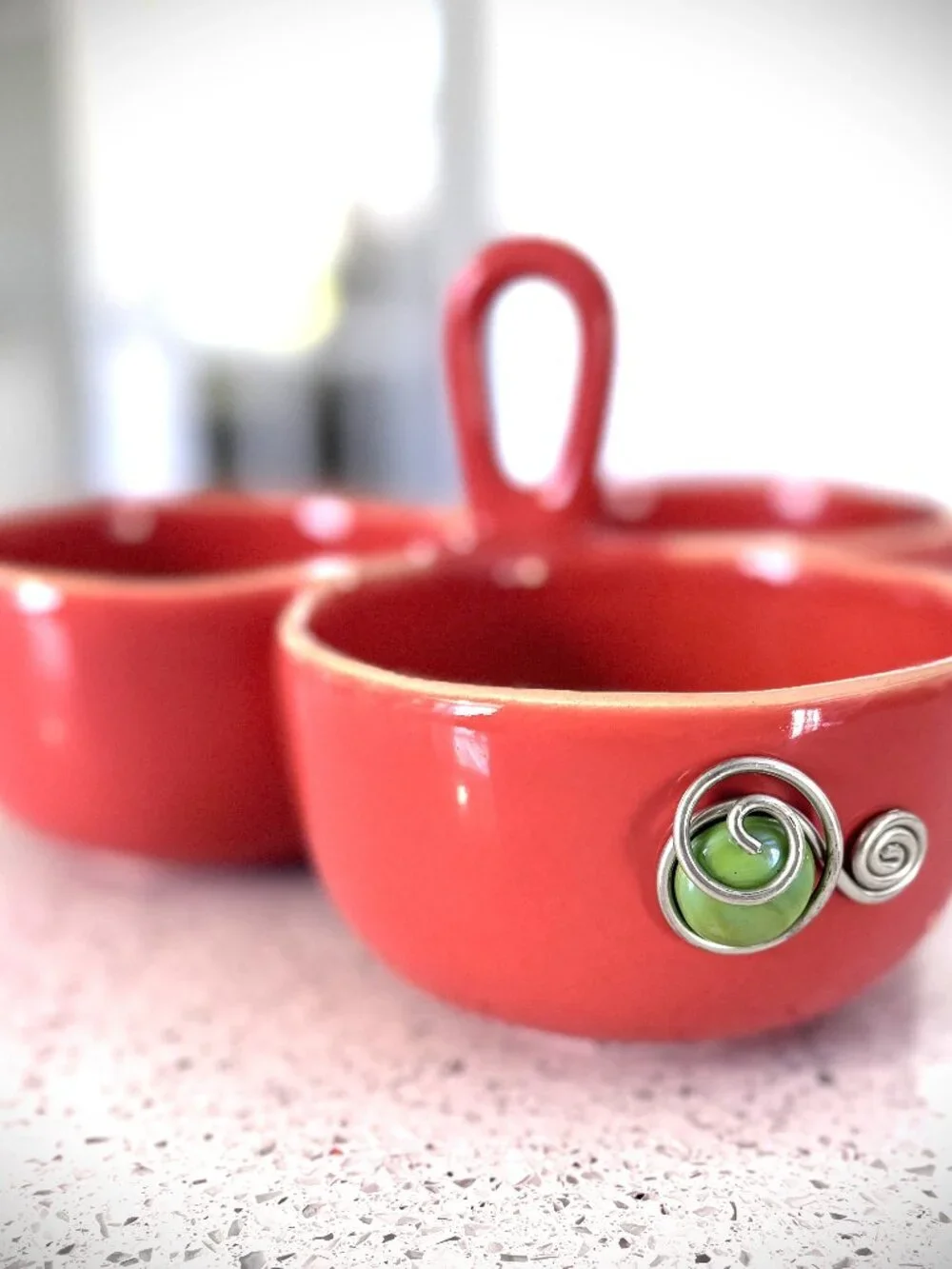RARE Crate & Barrel Made in Portugal Ceramic 3-Part Appetizer Condiment Server